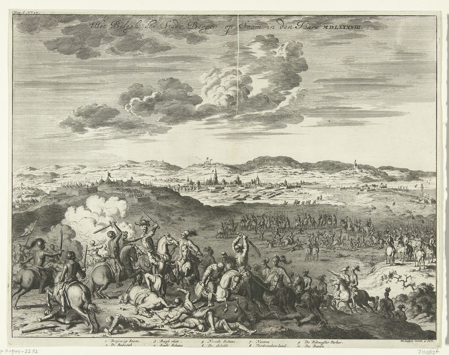 Tekening van Het Beleg van Bergen op Zoom door de Spanjaarden in 1588
