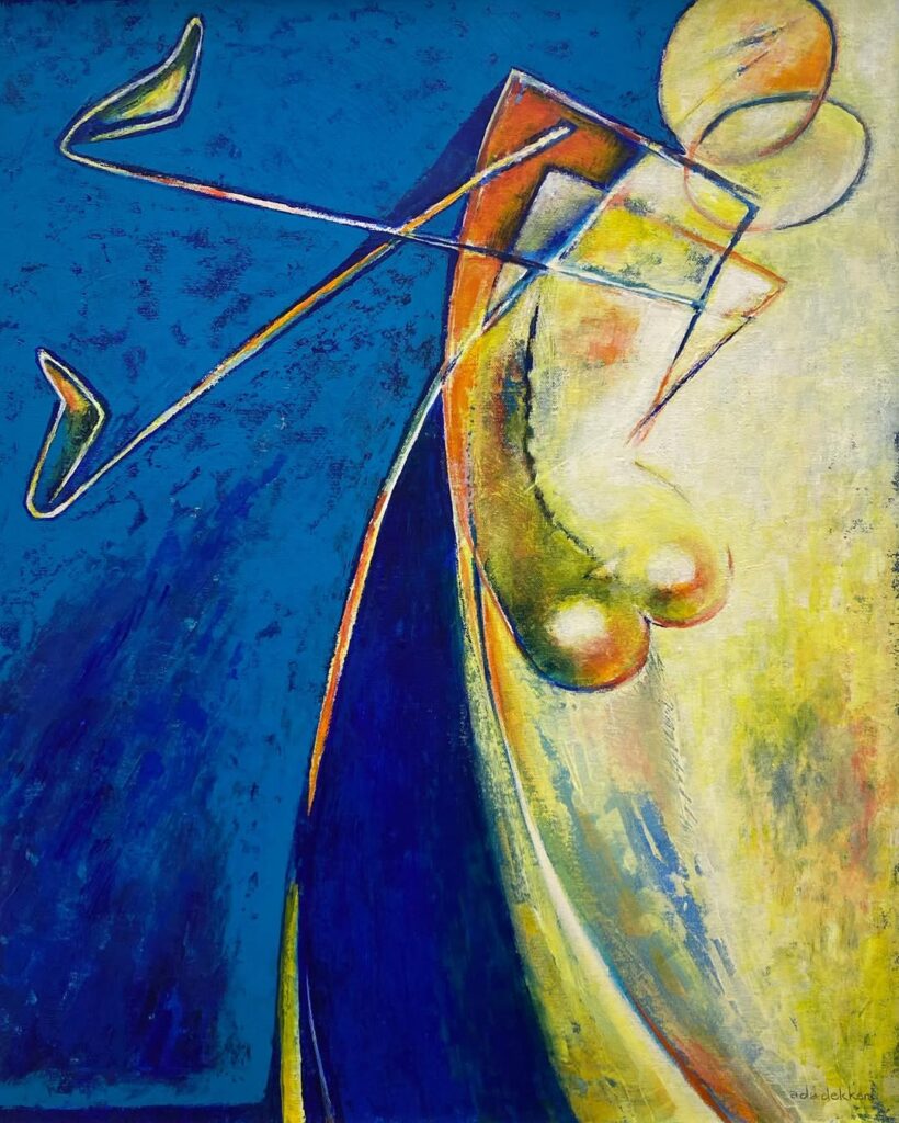 Abstracte schilderkunst met blauwe en gele kleuren - Bergen op Zoom