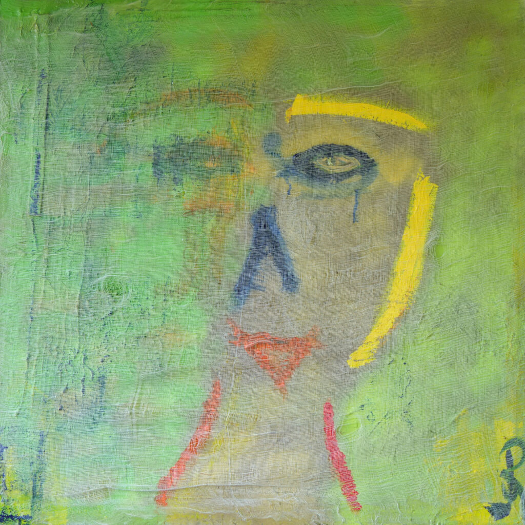 Abstracte schilderij met gezicht in groen - Bergen op Zoom