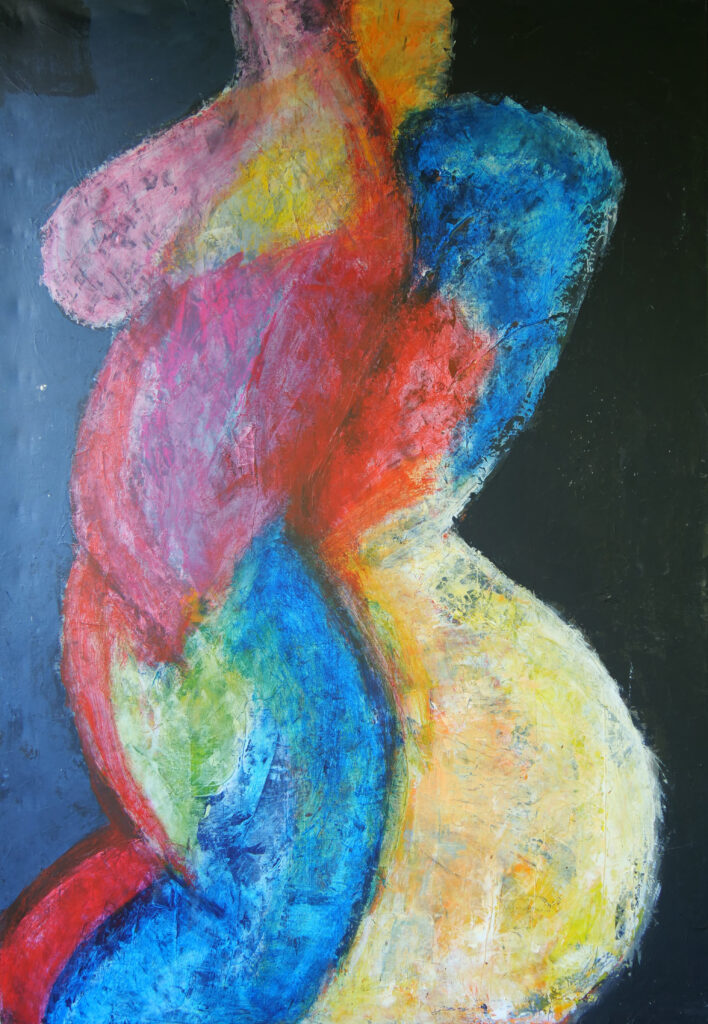 Abstracte kleurrijke schilderij met organische vormen - Bergen op Zoom