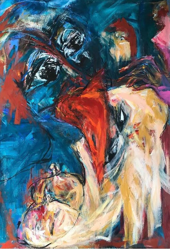 Abstracte kleurrijke vormen in expressieve schilderij - Bergen op Zoom