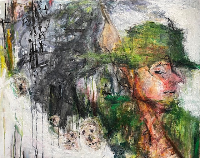 Abstract schilderij van gezicht en natuur - Bergen op Zoom