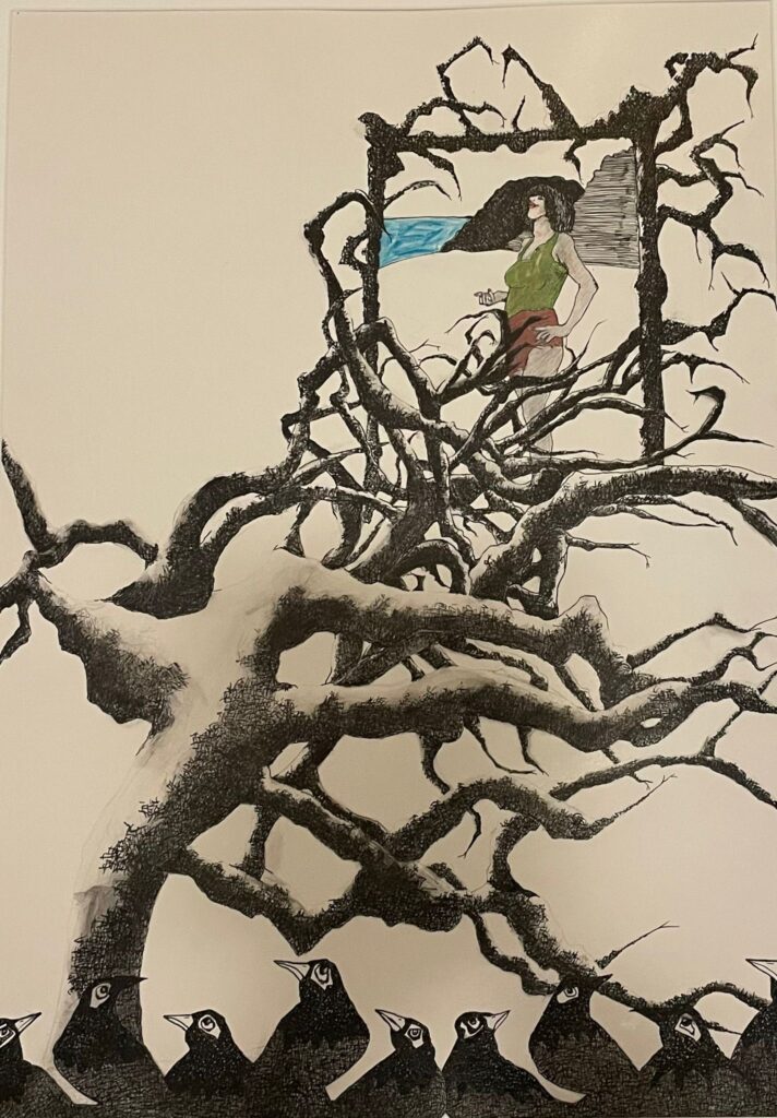 Vrouw in boom met vogels - Bergen op Zoom