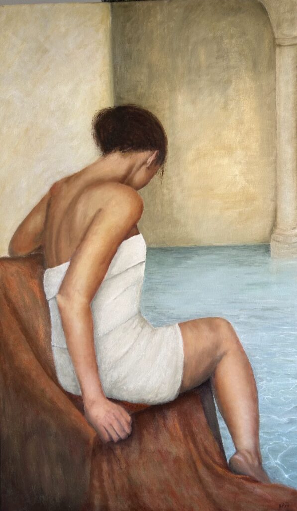 Vrouw in spa-omgeving kijkt naar water - Bergen op Zoom